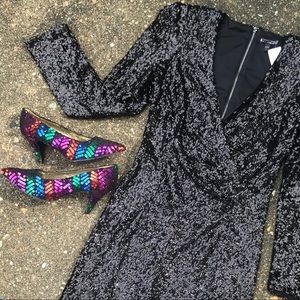 IMPO Vintage Beaded Sequins Pointy Toe Pumps